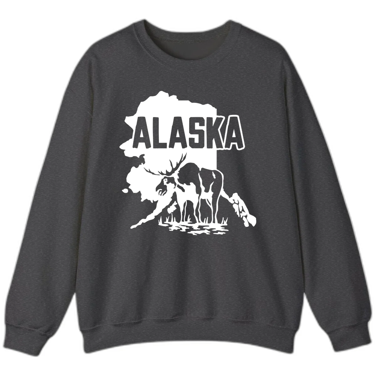 Alaska Wildlife & Map Adventure Sweatshirt in Dark Heather