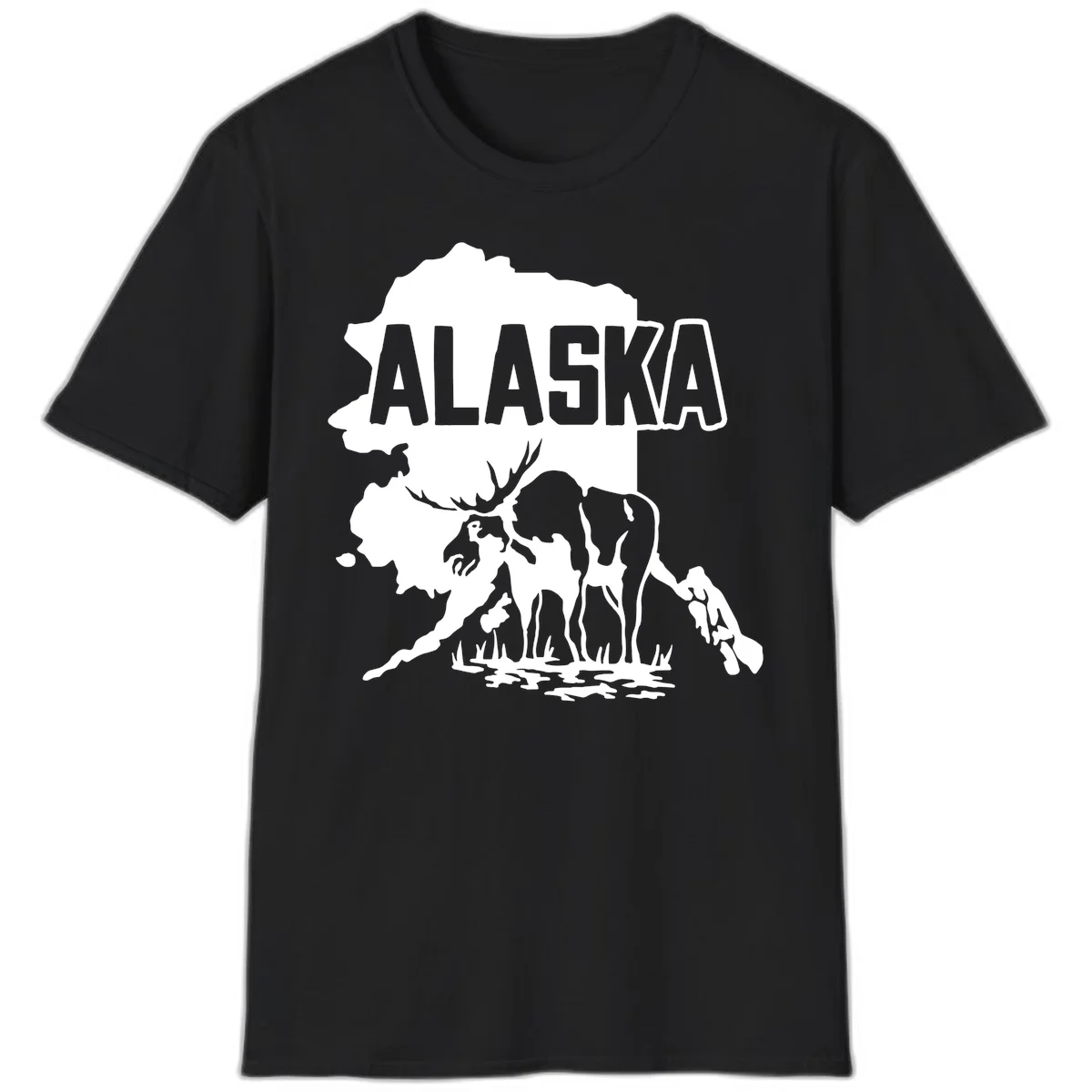 Alaska Wildlife & Map Adventure T-Shirt in Black