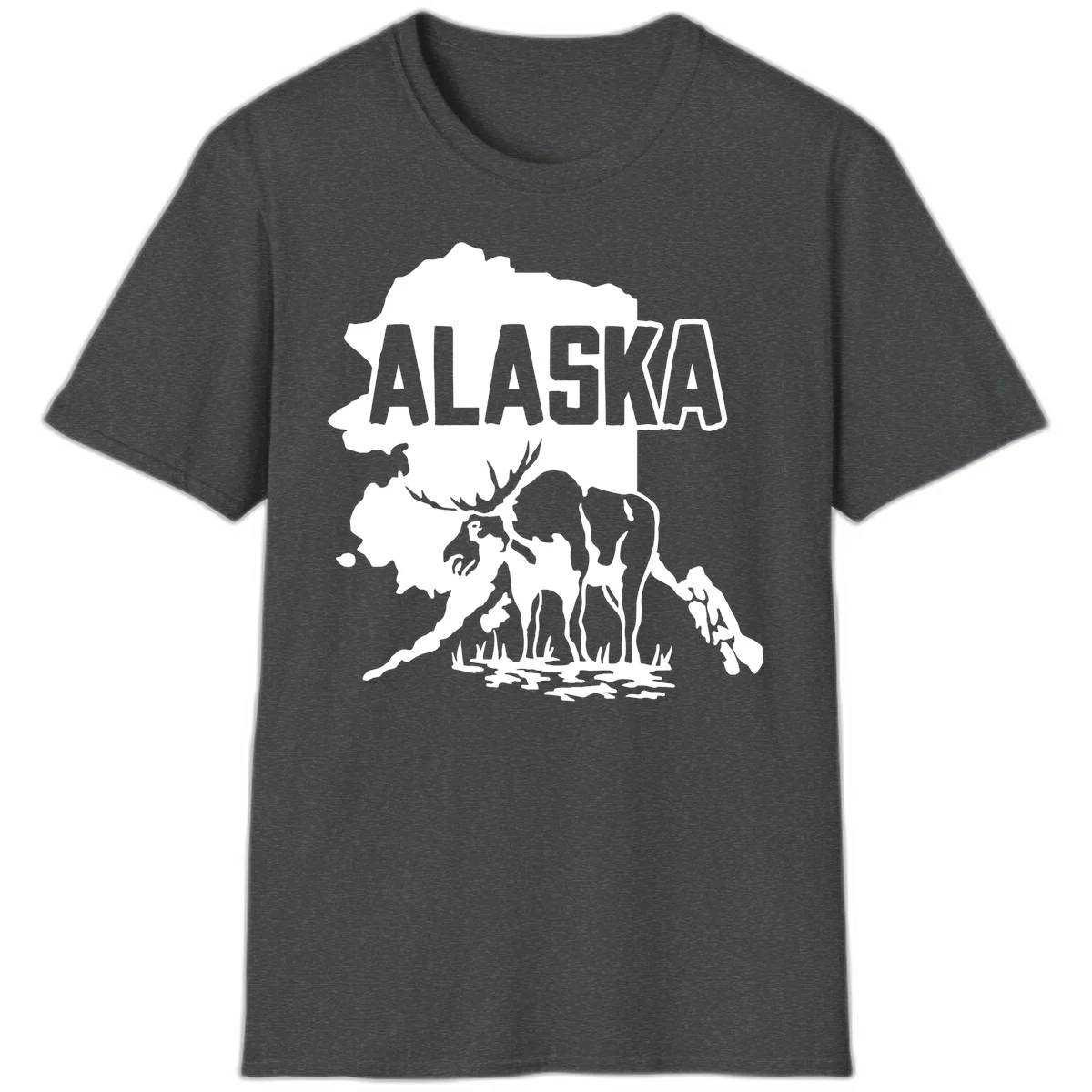 Alaska Wildlife & Map Adventure T-Shirt in Dark Heather