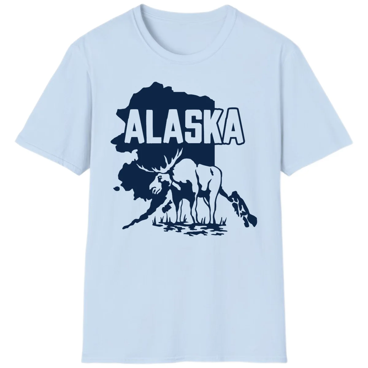 Alaska Wildlife & Map Adventure T-Shirt in Light Blue
