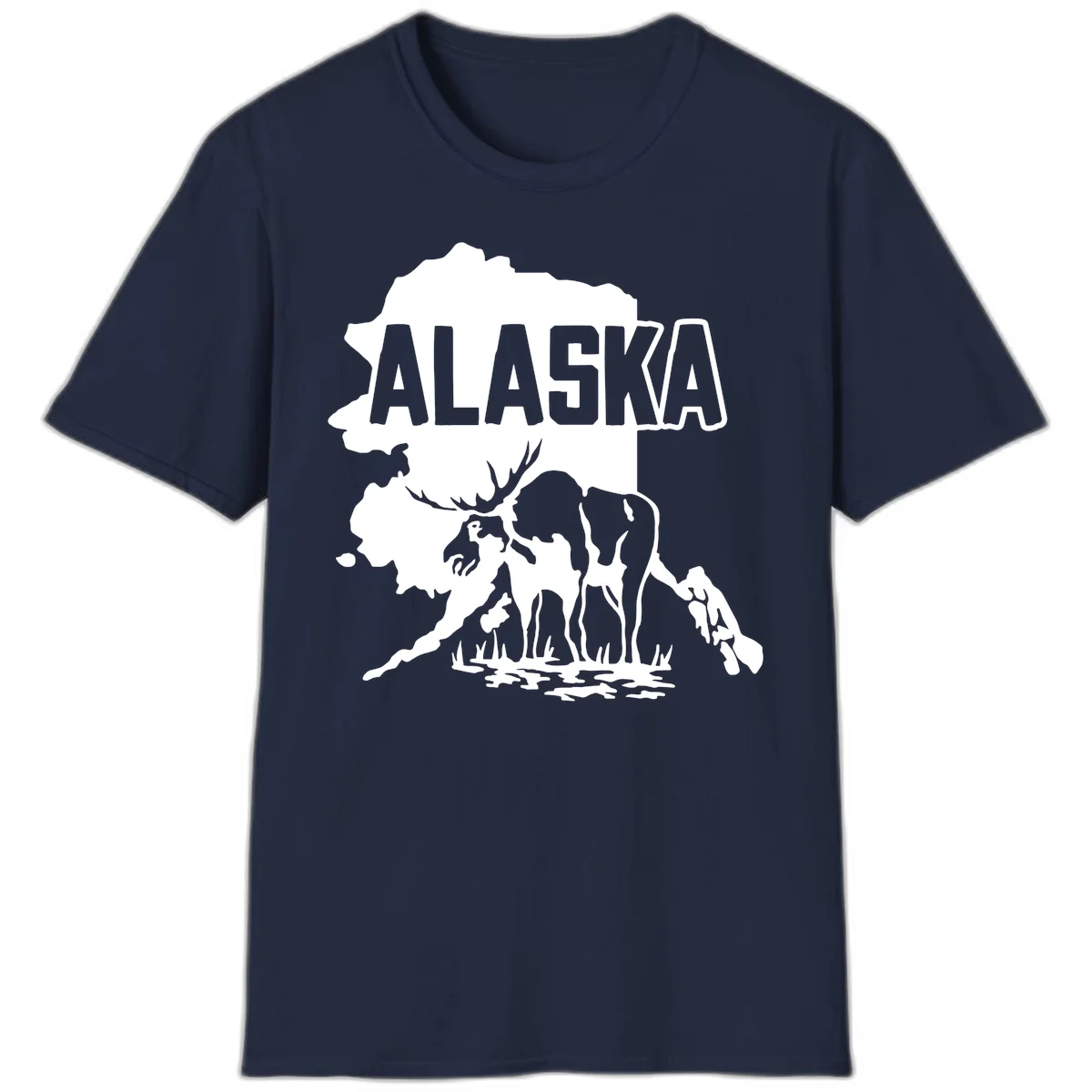 Alaska Wildlife & Map Adventure T-Shirt in Navy