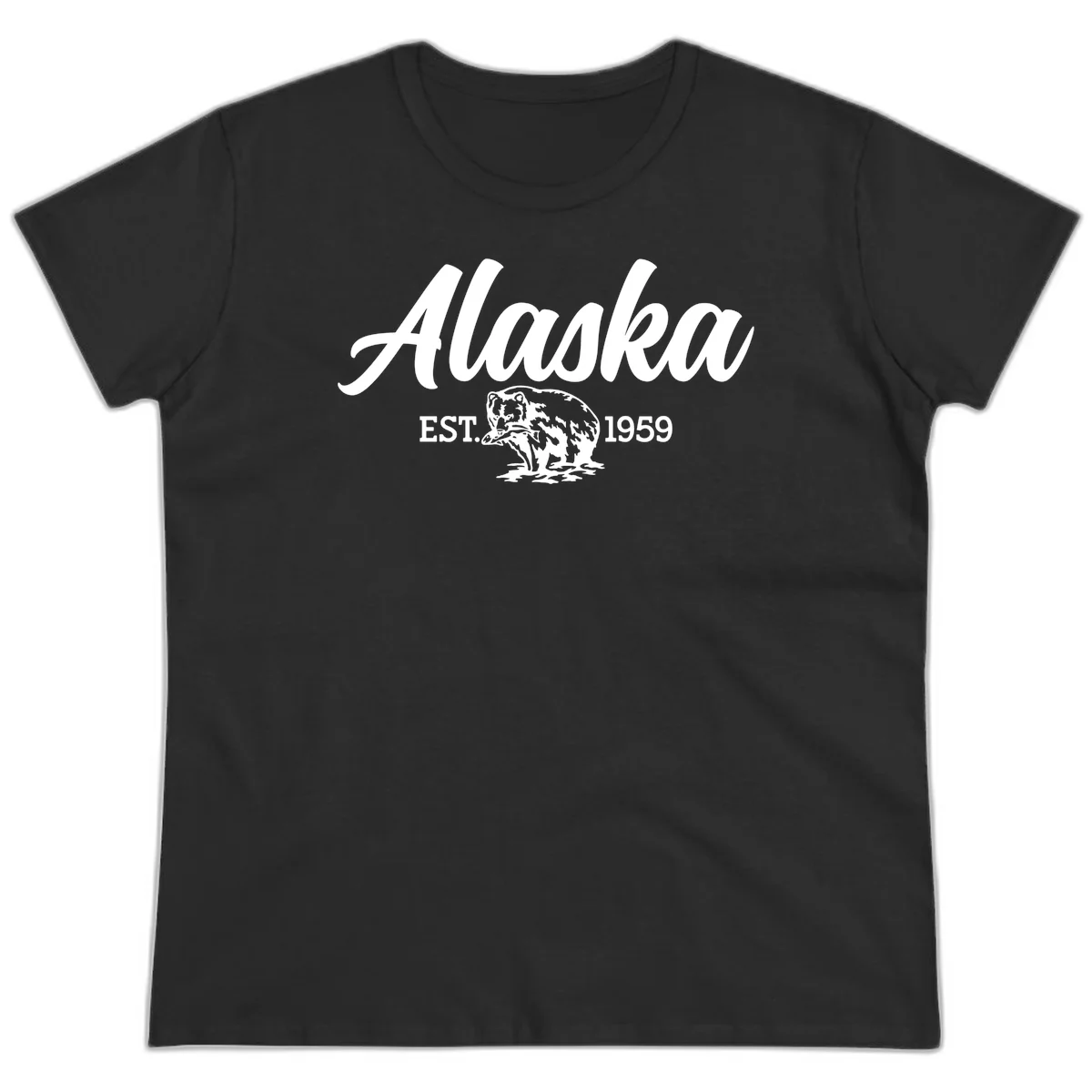 Alaskan Bear Established 1959 Ladies Tee in Black