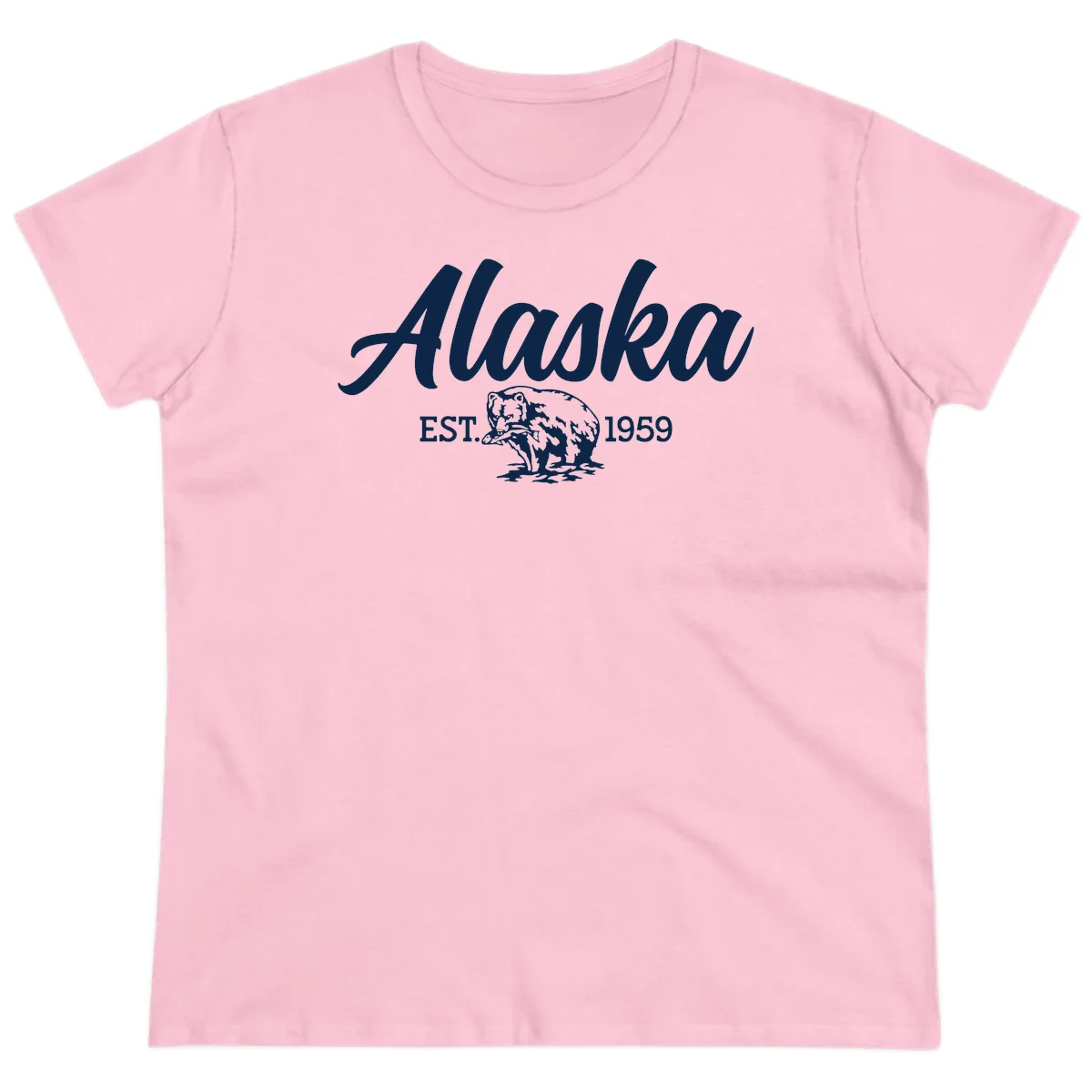 Alaskan Bear Established 1959 Ladies Tee in Light Pink