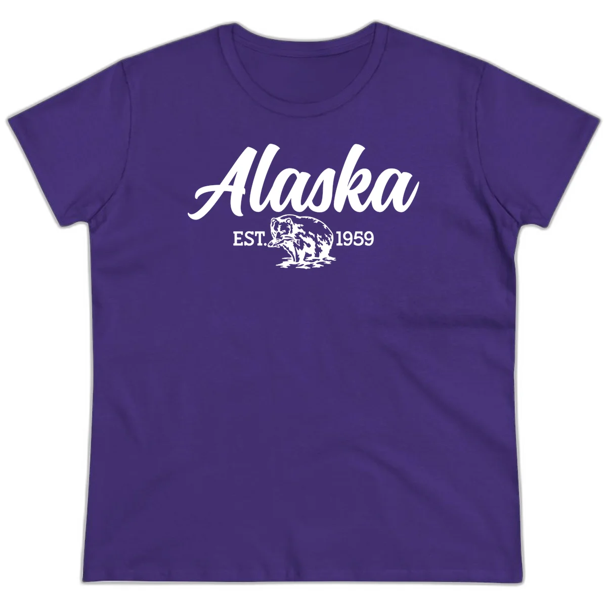 Alaskan Bear Established 1959 Ladies Tee in Purple