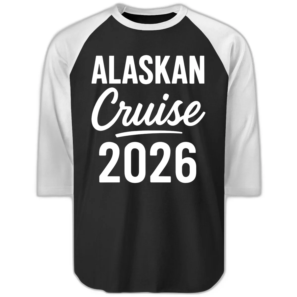 Alaskan Cruise 2026 Raglan 3/4 Sleeve Shirt in Black White