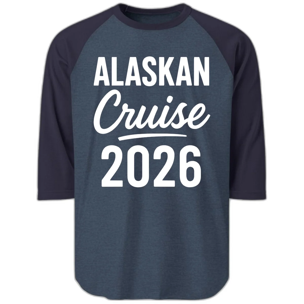 Alaskan Cruise 2026 Raglan 3/4 Sleeve Shirt in Heather Denim Navy
