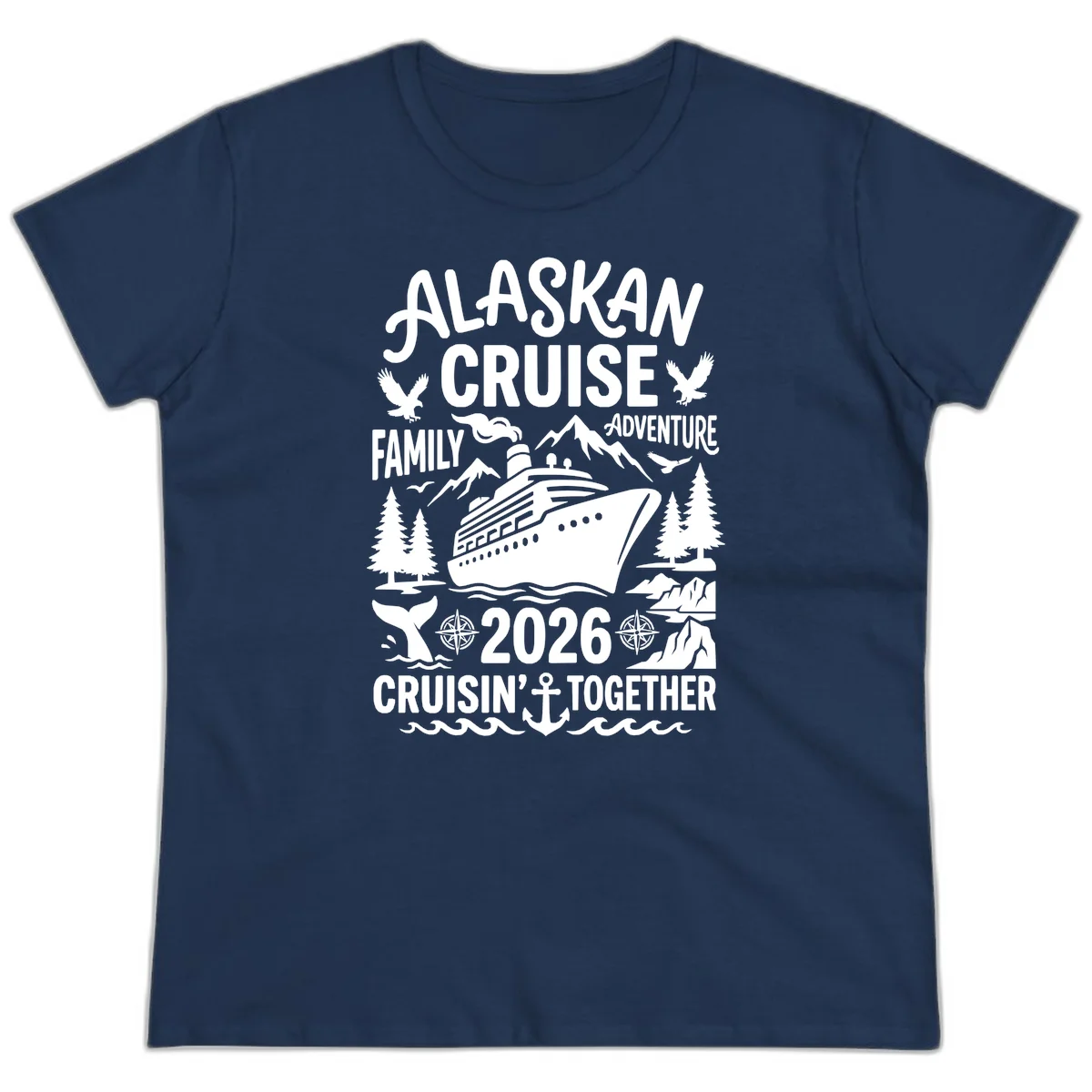 Alaskan Cruise Family Adventure 2026 Ladies Tee in Navy