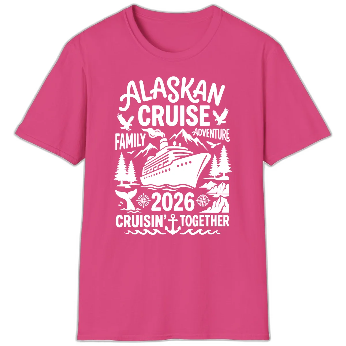 Alaskan Cruise Family Adventure 2026 T-Shirt in Heliconia