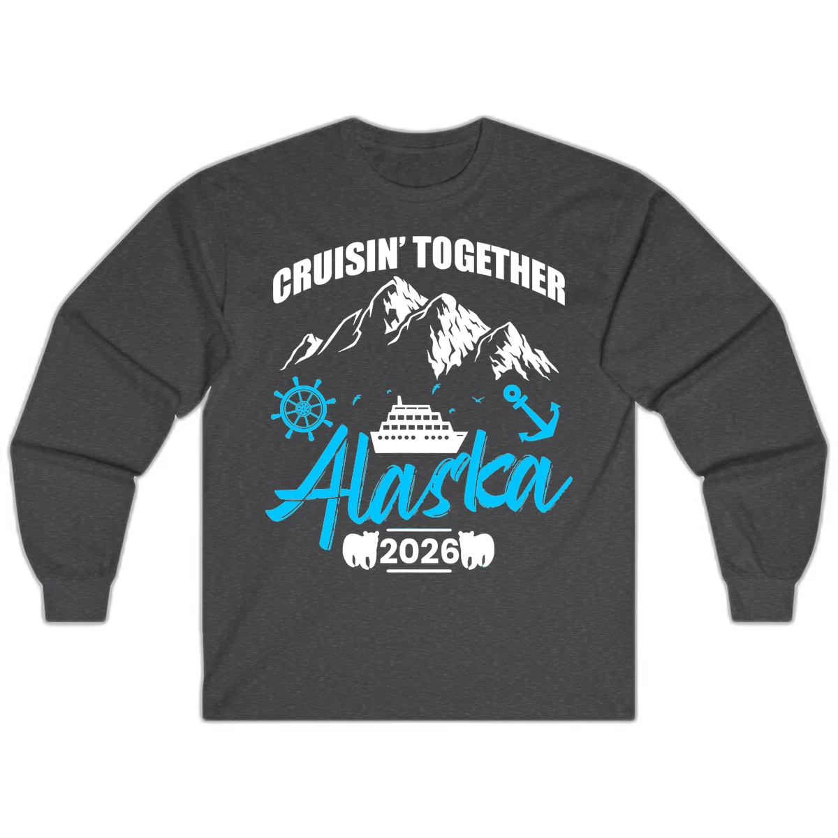 All Aboard Nautical Cruise Design Long Sleeve in Dark Heather