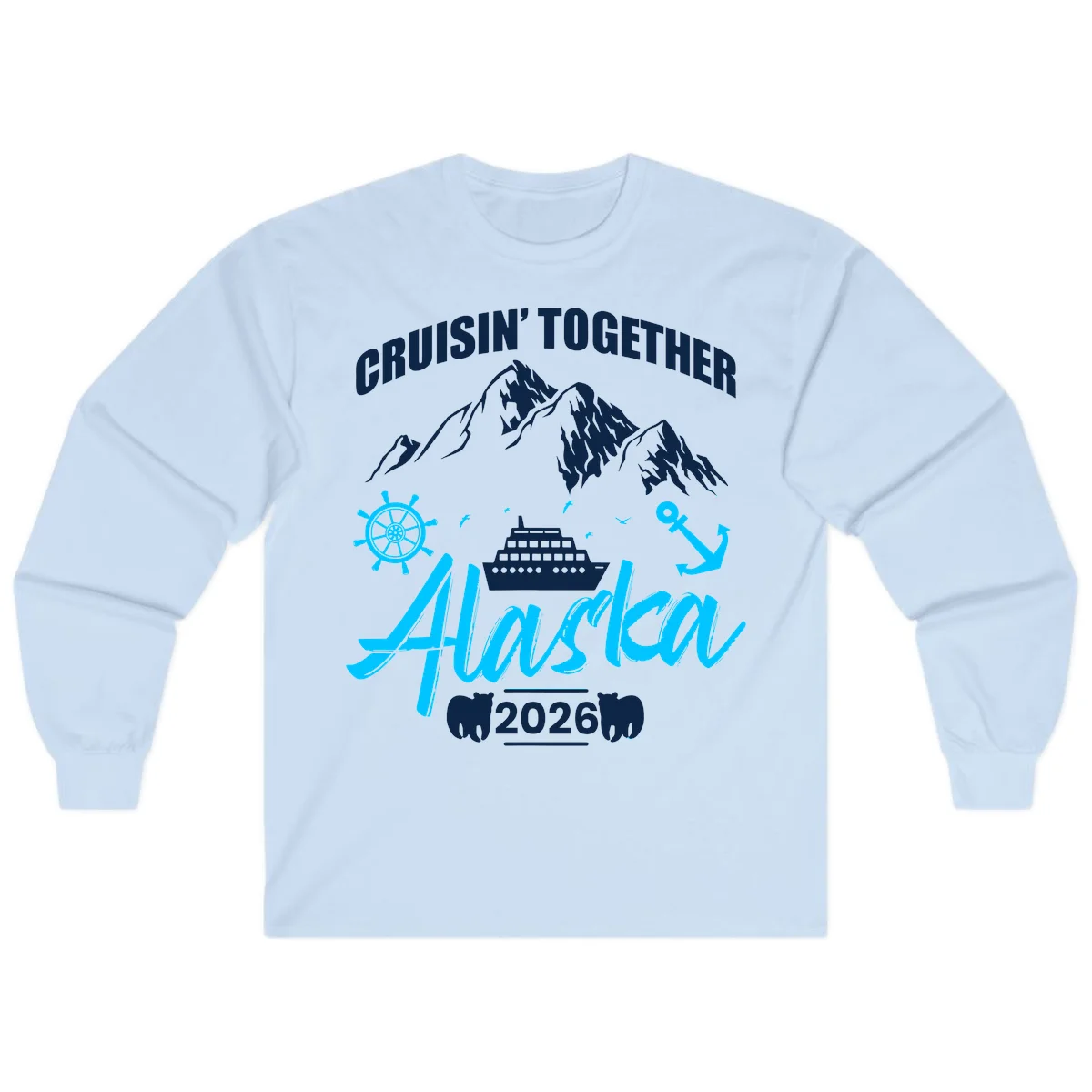All Aboard Nautical Cruise Design Long Sleeve in Light Blue