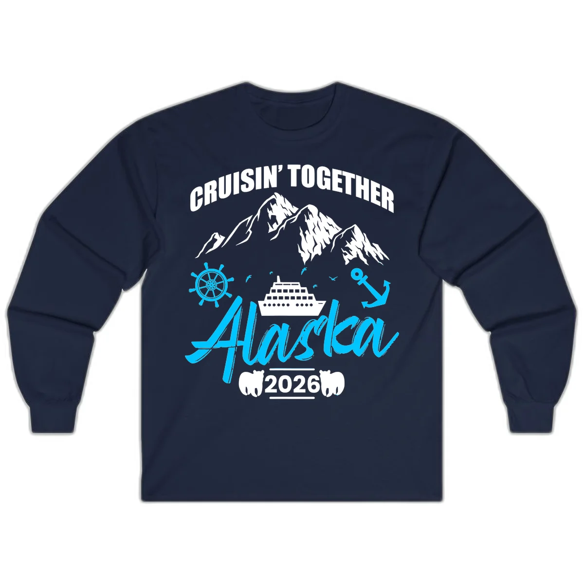 All Aboard Nautical Cruise Design Long Sleeve in Navy