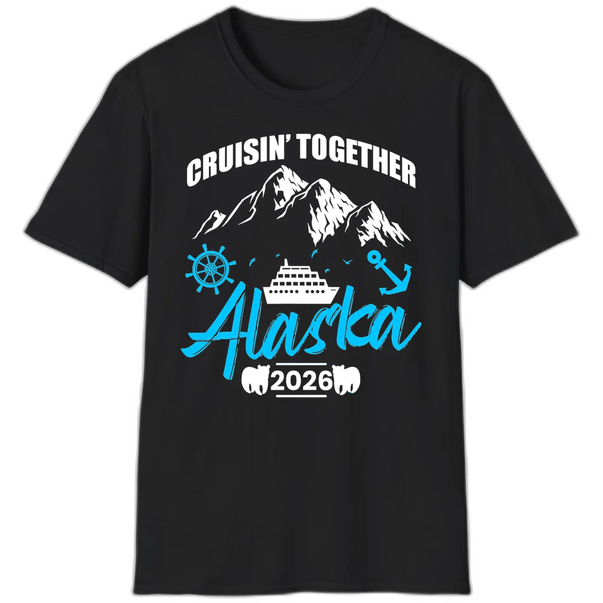 All Aboard Nautical Cruise Design T-Shirt in Black