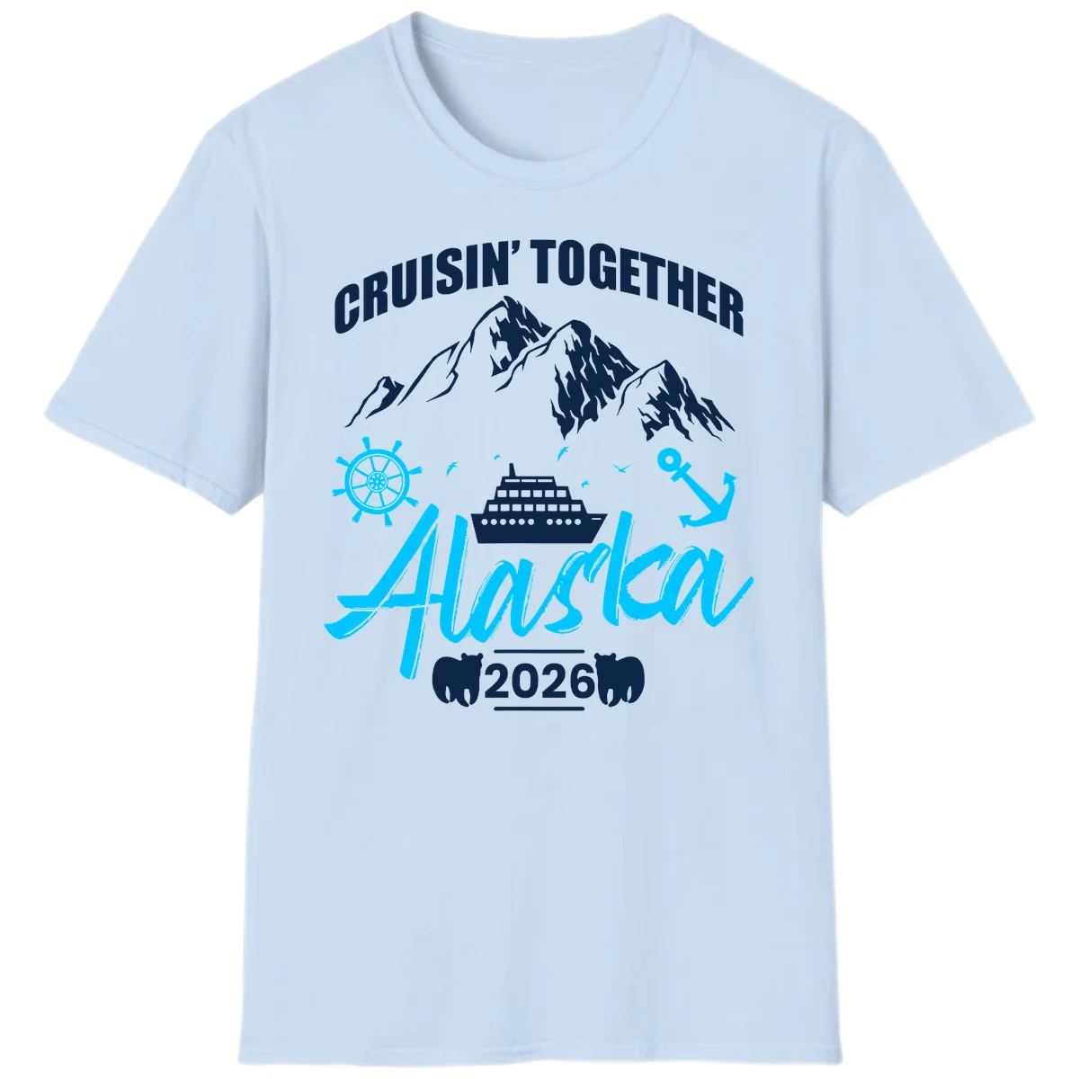 All Aboard Nautical Cruise Design T-Shirt in Light Blue