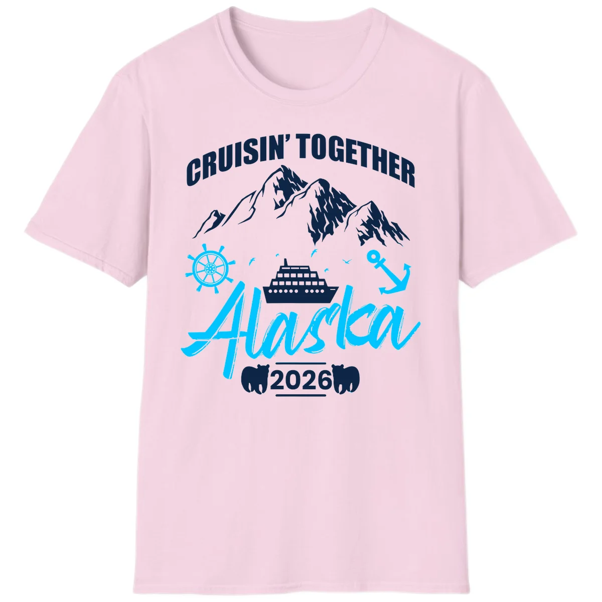 All Aboard Nautical Cruise Design T-Shirt in Light Pink