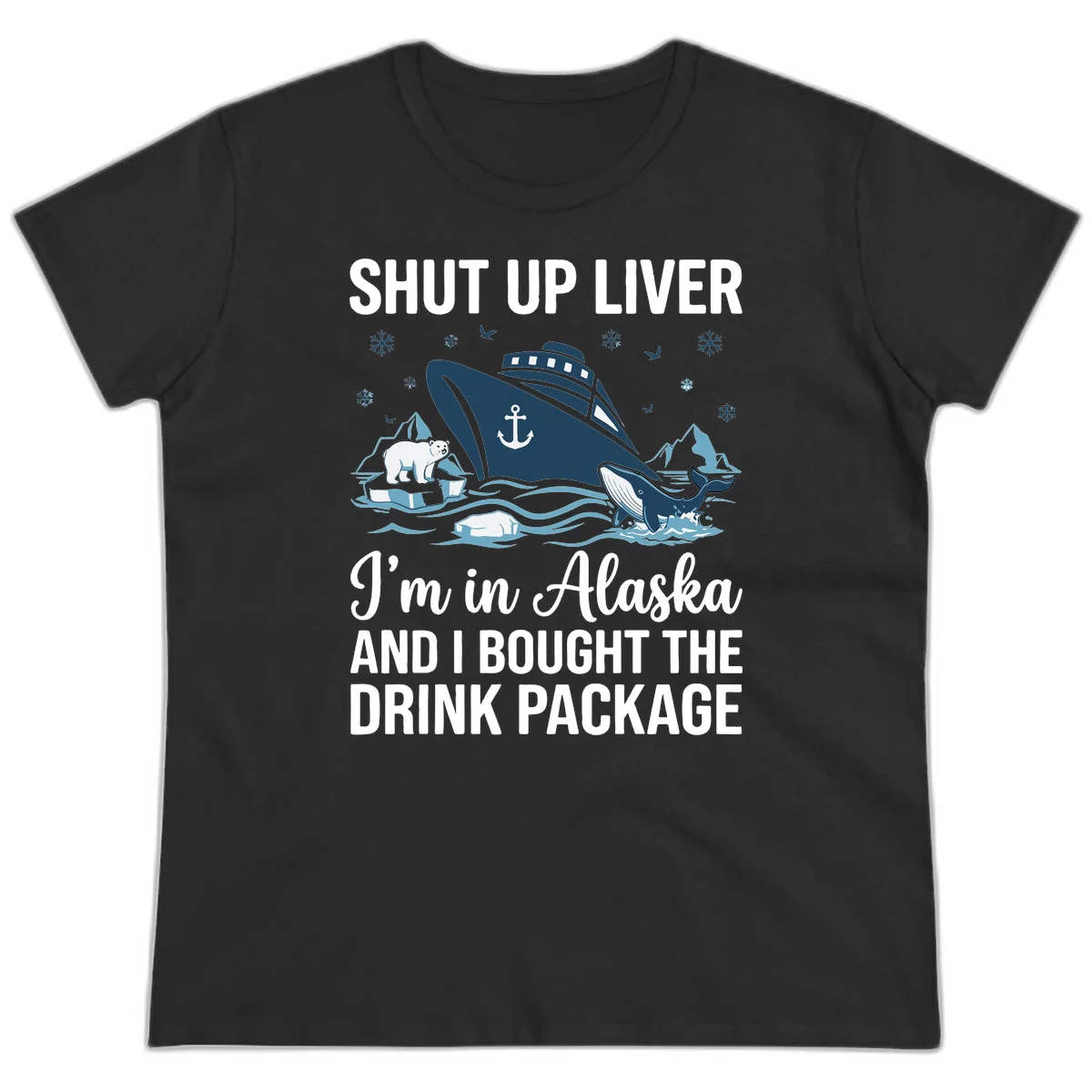 Arctic Wildlife Voyage Graphic Ladies Tee in Black