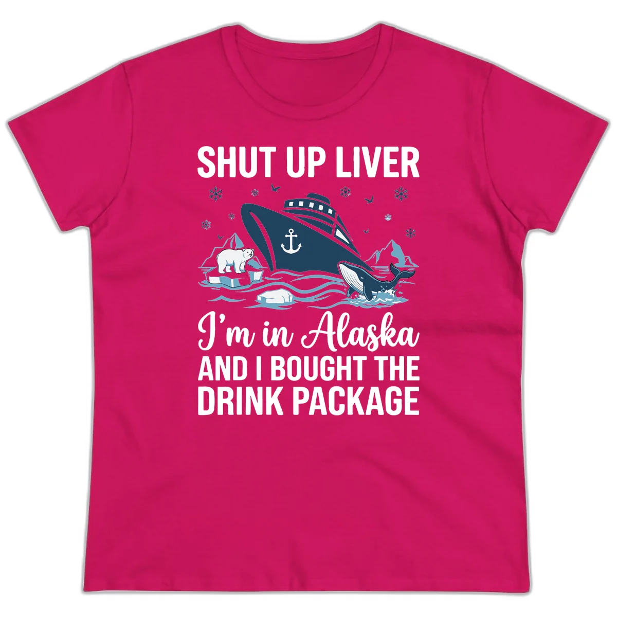 Arctic Wildlife Voyage Graphic Ladies Tee in Heliconia