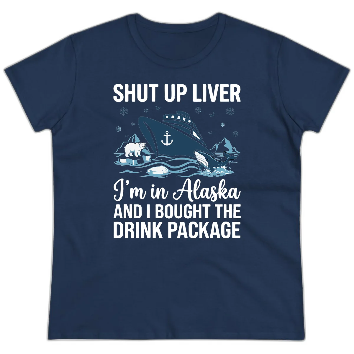 Arctic Wildlife Voyage Graphic Ladies Tee in Navy