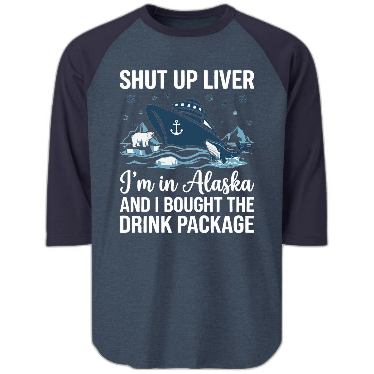 Arctic Wildlife Voyage Graphic Raglan 3/4 in Heather Denim Navy