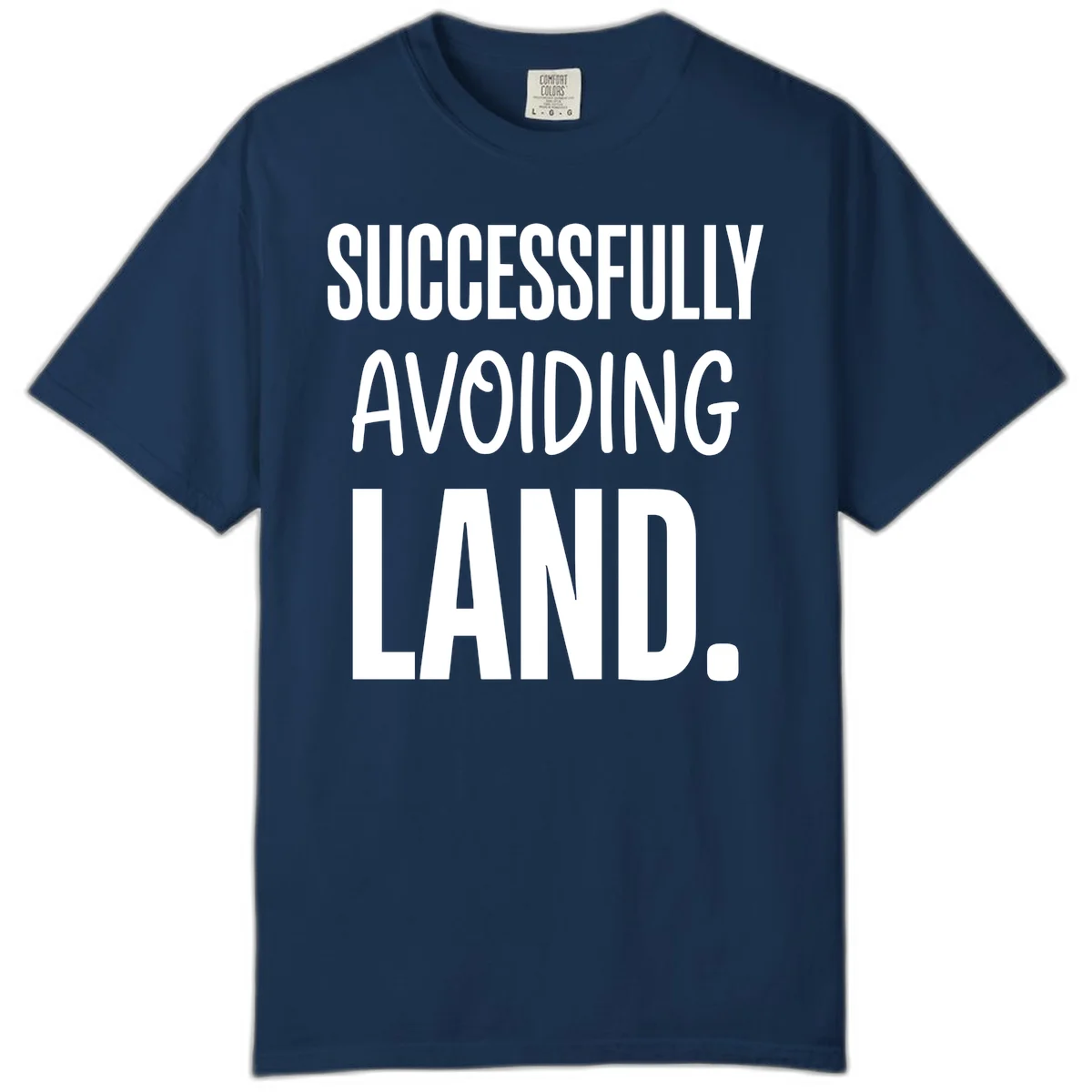 Successfully Avoiding Land Comfort Color T-Shirt in Navy