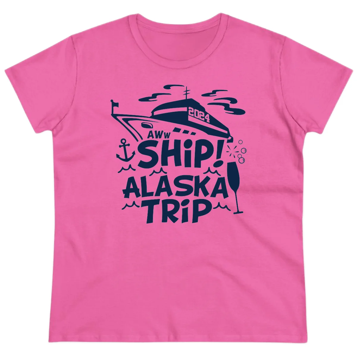 Aww Ship Alaska Trip 2024 Ladies Tee in Azalea