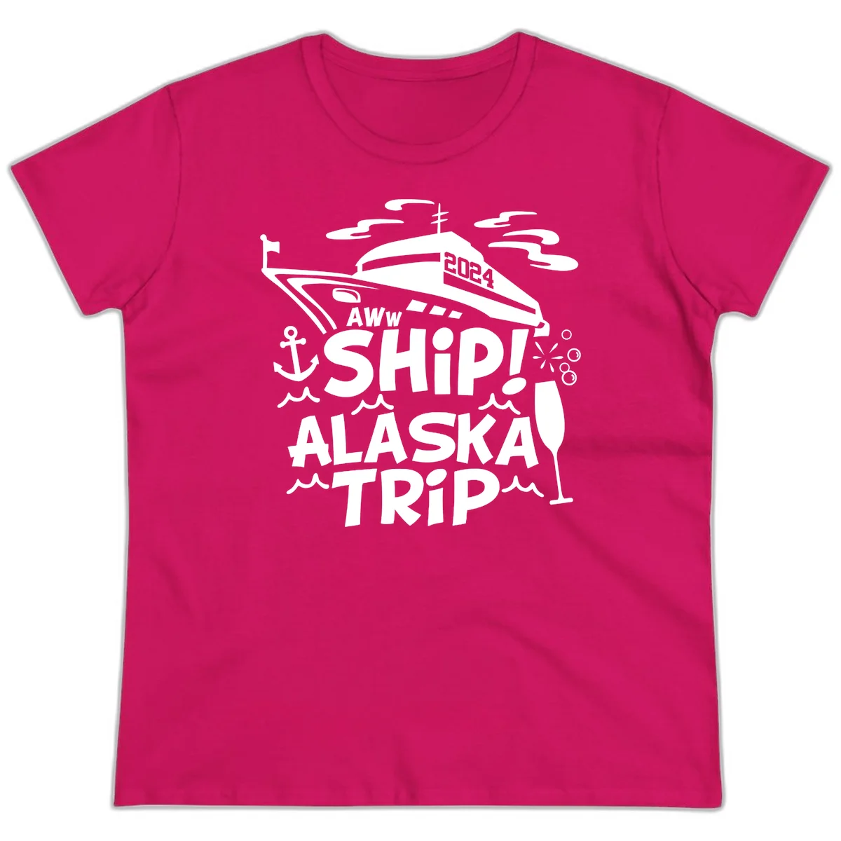 Aww Ship Alaska Trip 2024 Ladies Tee in Heliconia