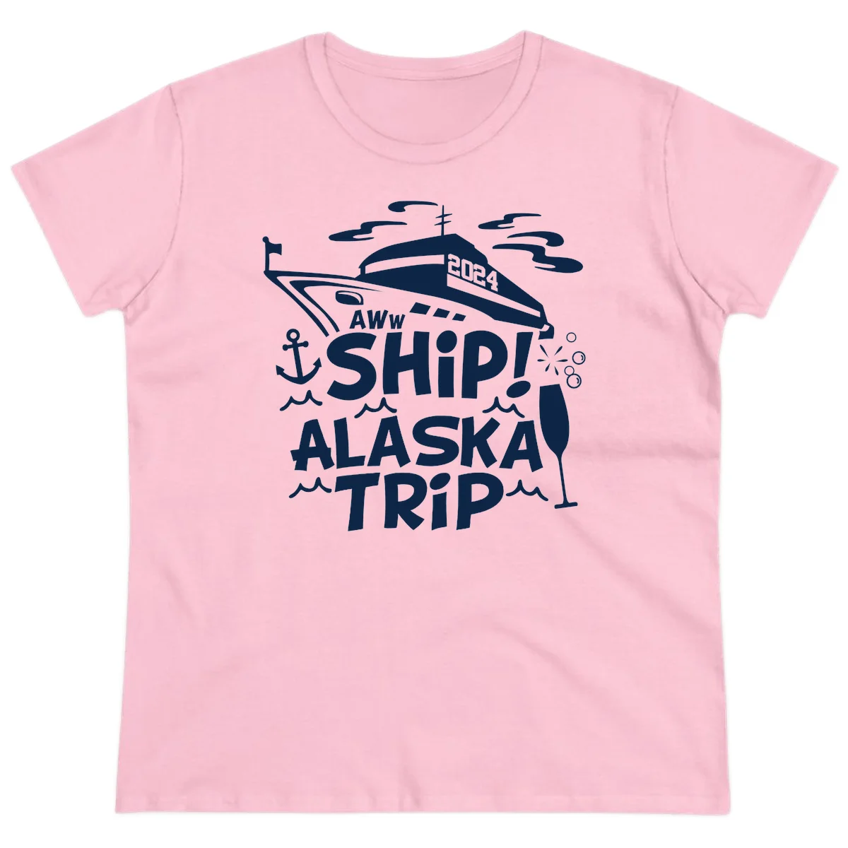 Aww Ship Alaska Trip 2024 Ladies Tee in Light Pink