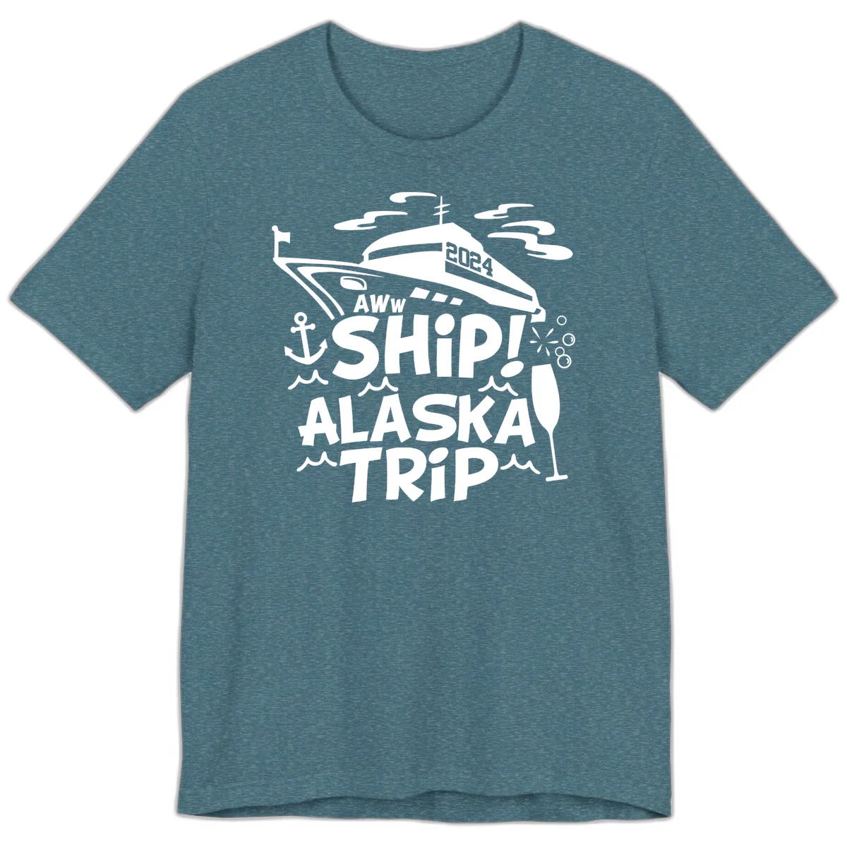 Aww Ship Alaska Trip 2024 Premium Tee in Heather Deep Teal