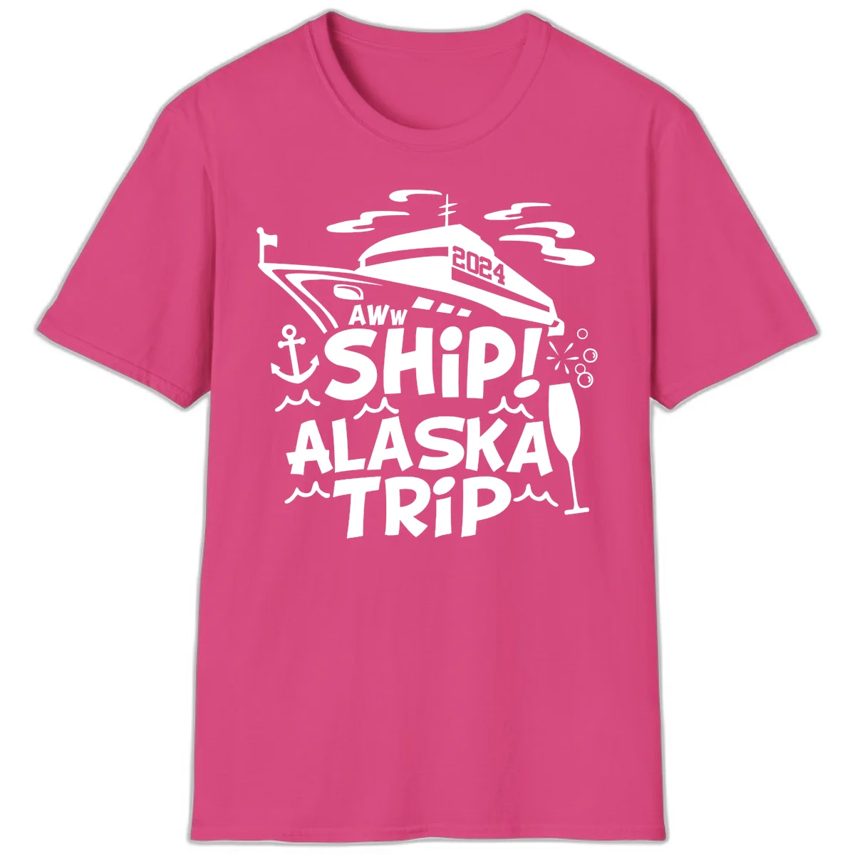 Aww Ship Alaska Trip 2024 T-Shirt in Heliconia