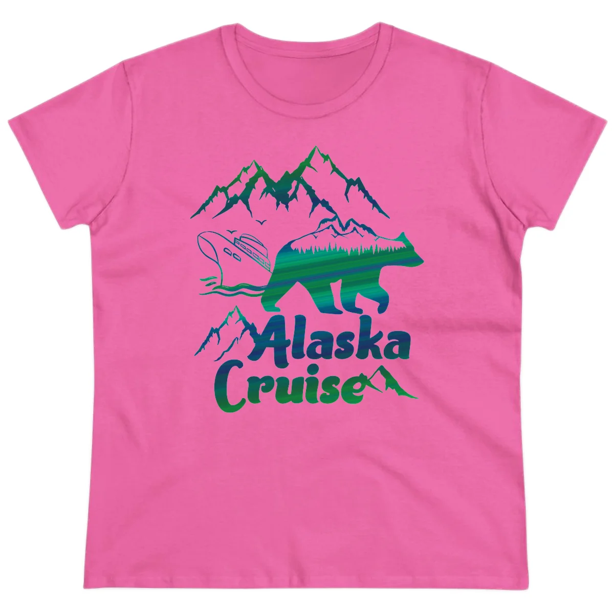Alaska Cruise Bear Adventure Ladies Tee in Azalea