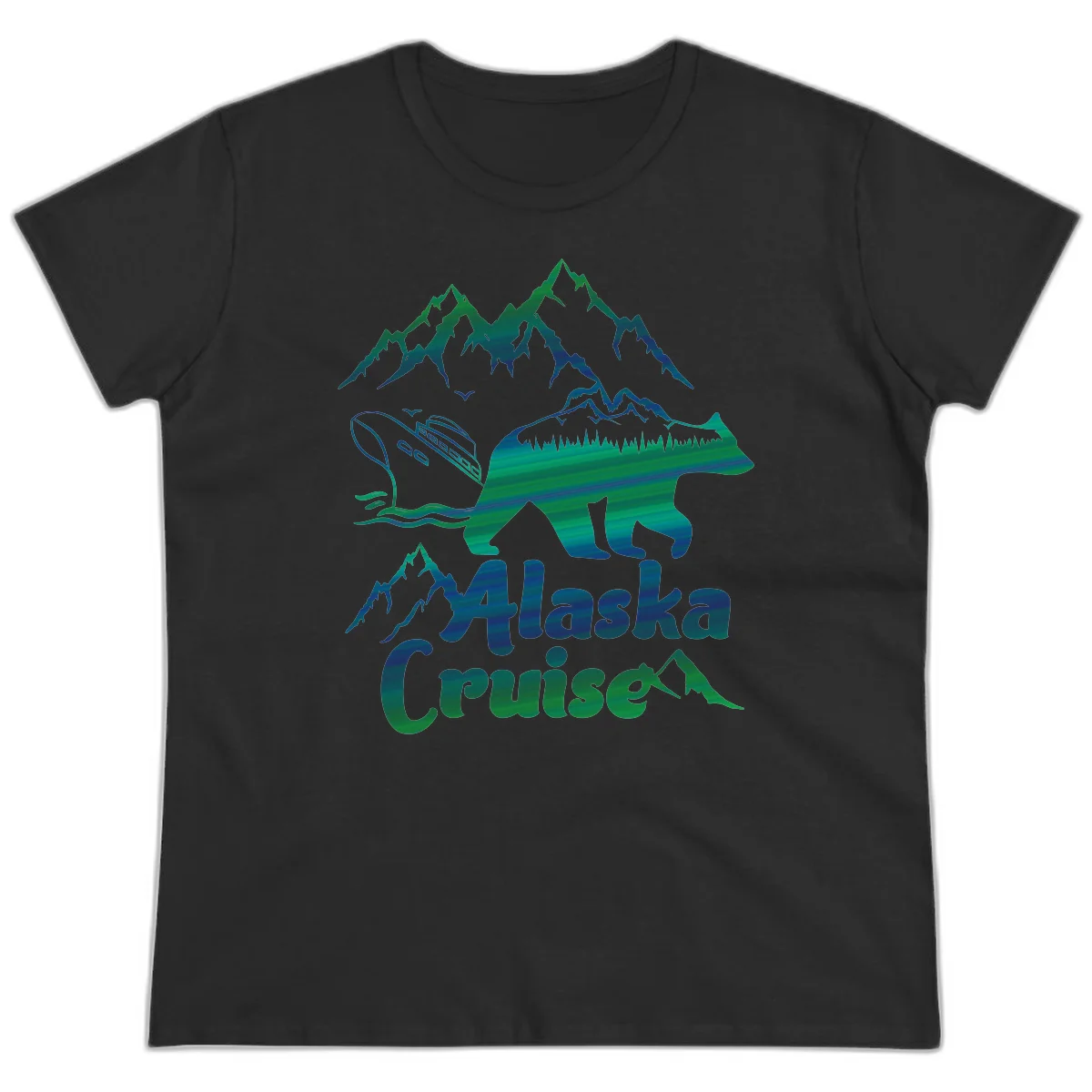 Alaska Cruise Bear Adventure Ladies Tee in Black
