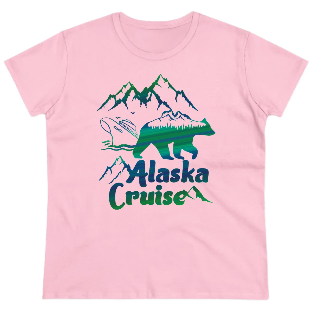 Alaska Cruise Bear Adventure Ladies Tee in Light Pink