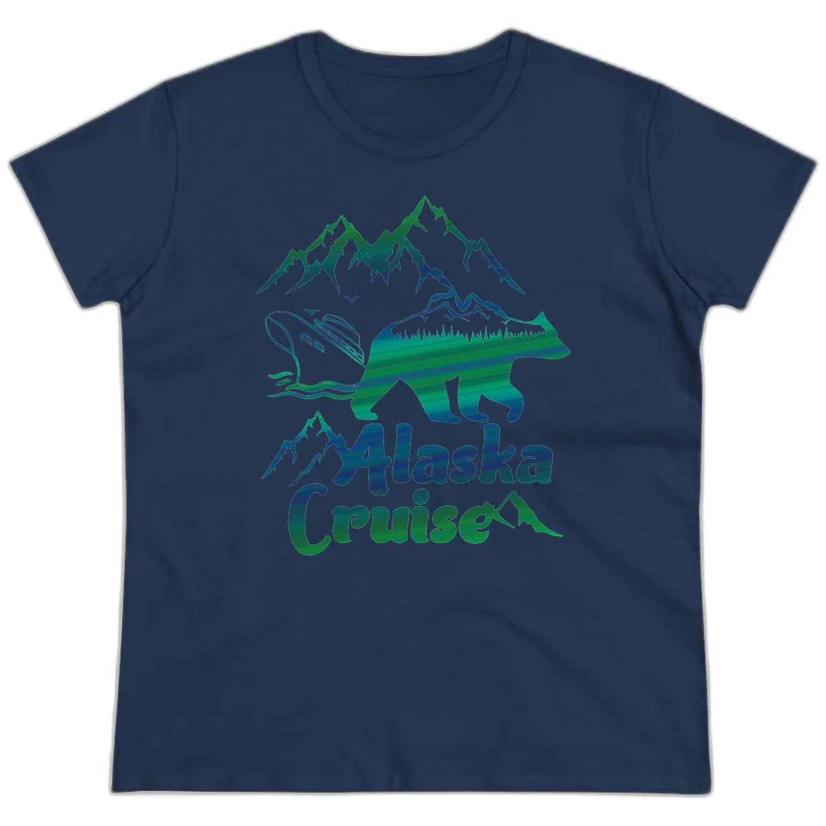 Alaska Cruise Bear Adventure Ladies Tee in Navy