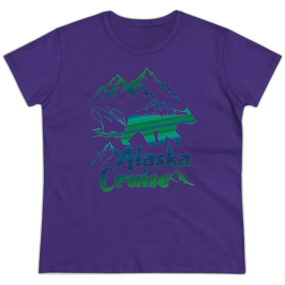 Alaska Cruise Bear Adventure Ladies Tee in Purple