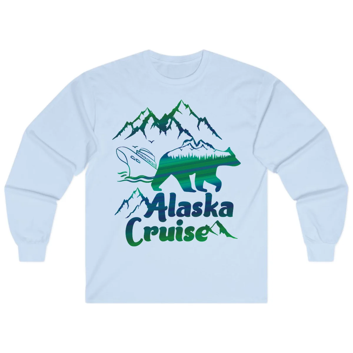 Alaska Cruise Bear Adventure Long Sleeve in Light Blue