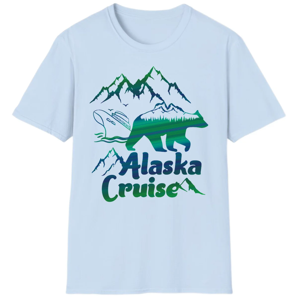 Alaska Cruise Bear Adventure T-Shirt in Light Blue