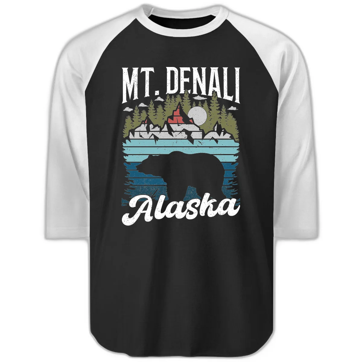 Bear Cave Winter Wonderland Raglan 3/4 in Black White