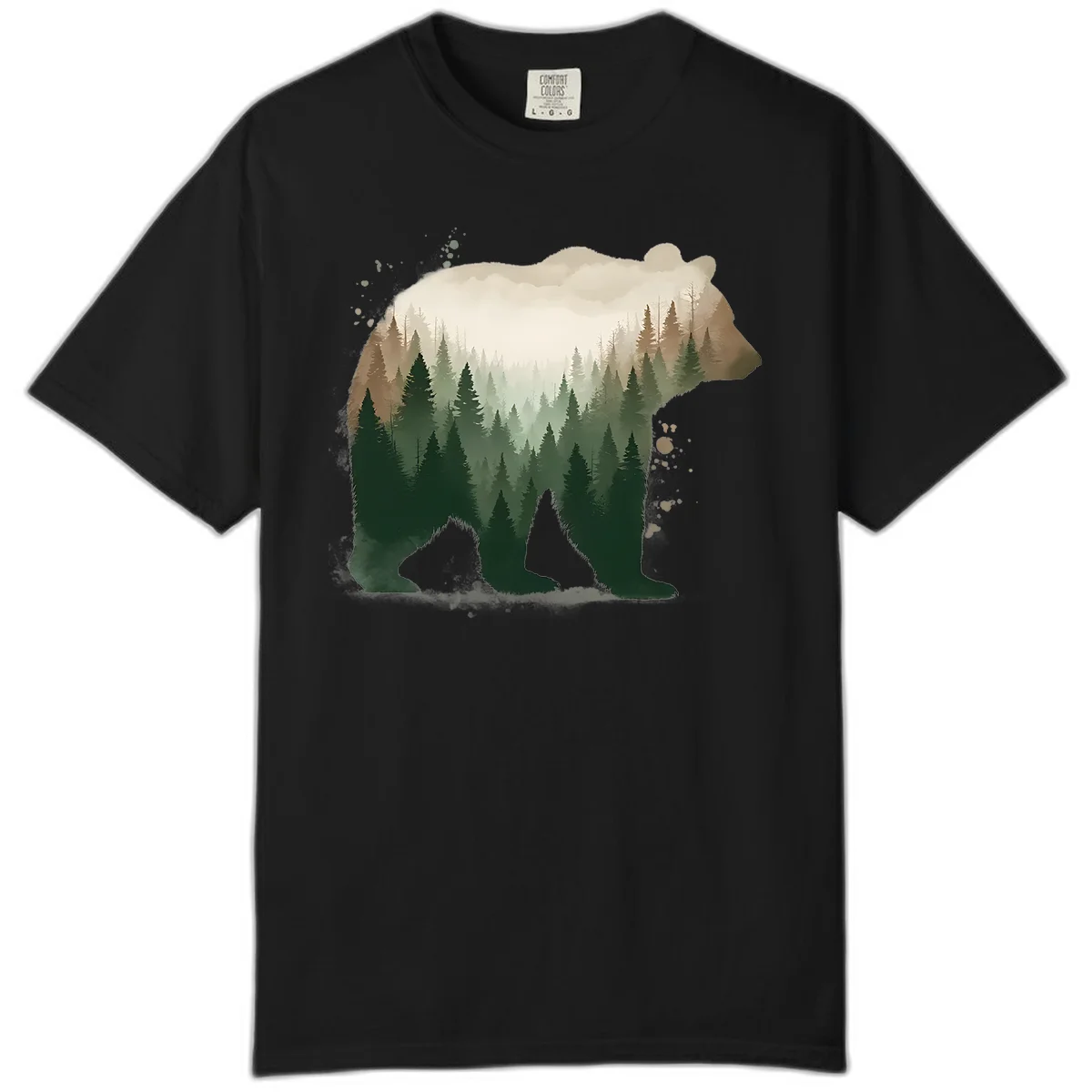 Alaska Forest Bear Art Comfort Color T-Shirt in Black