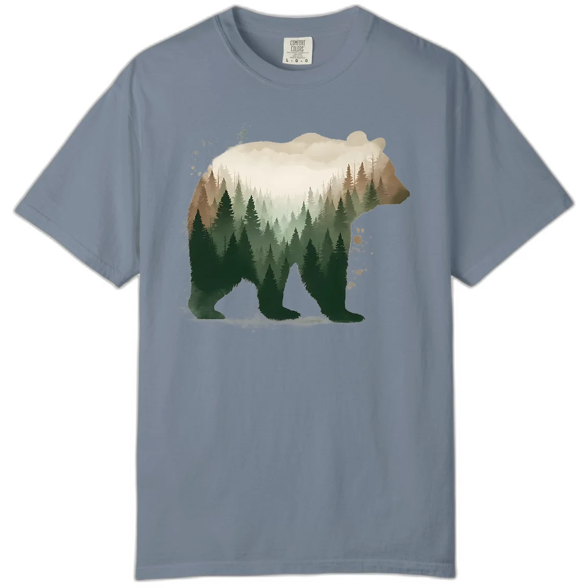 Alaska Forest Bear Art Comfort Color T-Shirt in Blue Jean