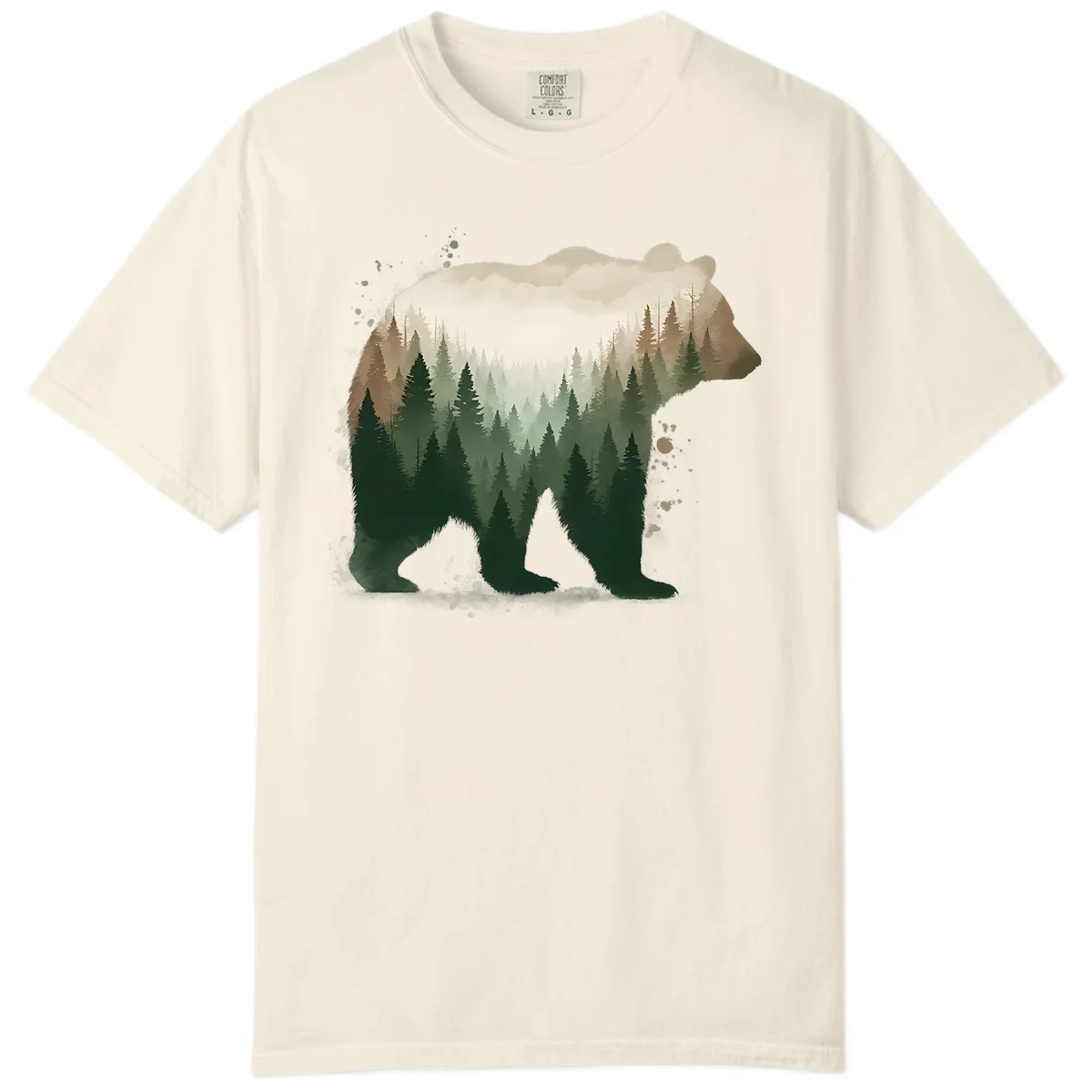 Alaska Forest Bear Art Comfort Color T-Shirt in Ivory