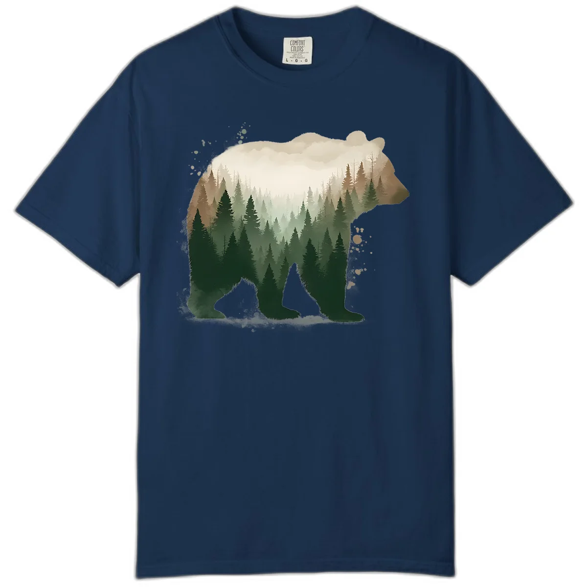 Alaska Forest Bear Art Comfort Color T-Shirt in Navy