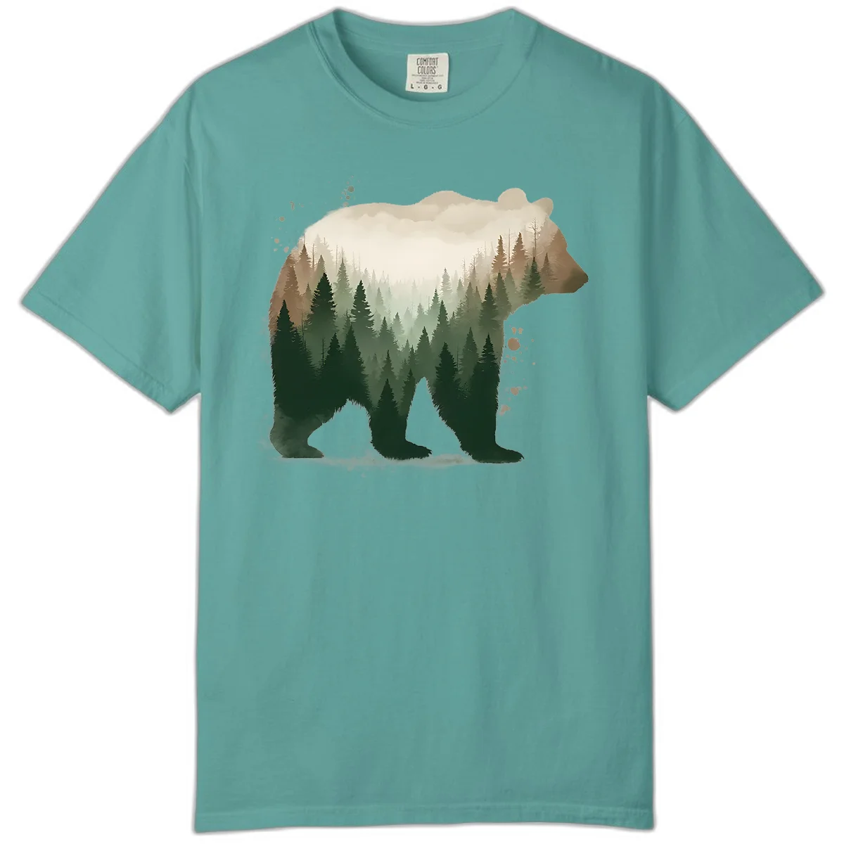 Alaska Forest Bear Art Comfort Color T-Shirt in Seafoam