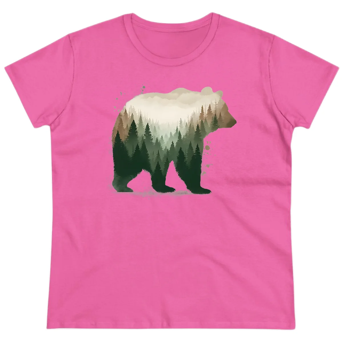 Bear in the Forest Double Exposure Ladies Tee in Azalea
