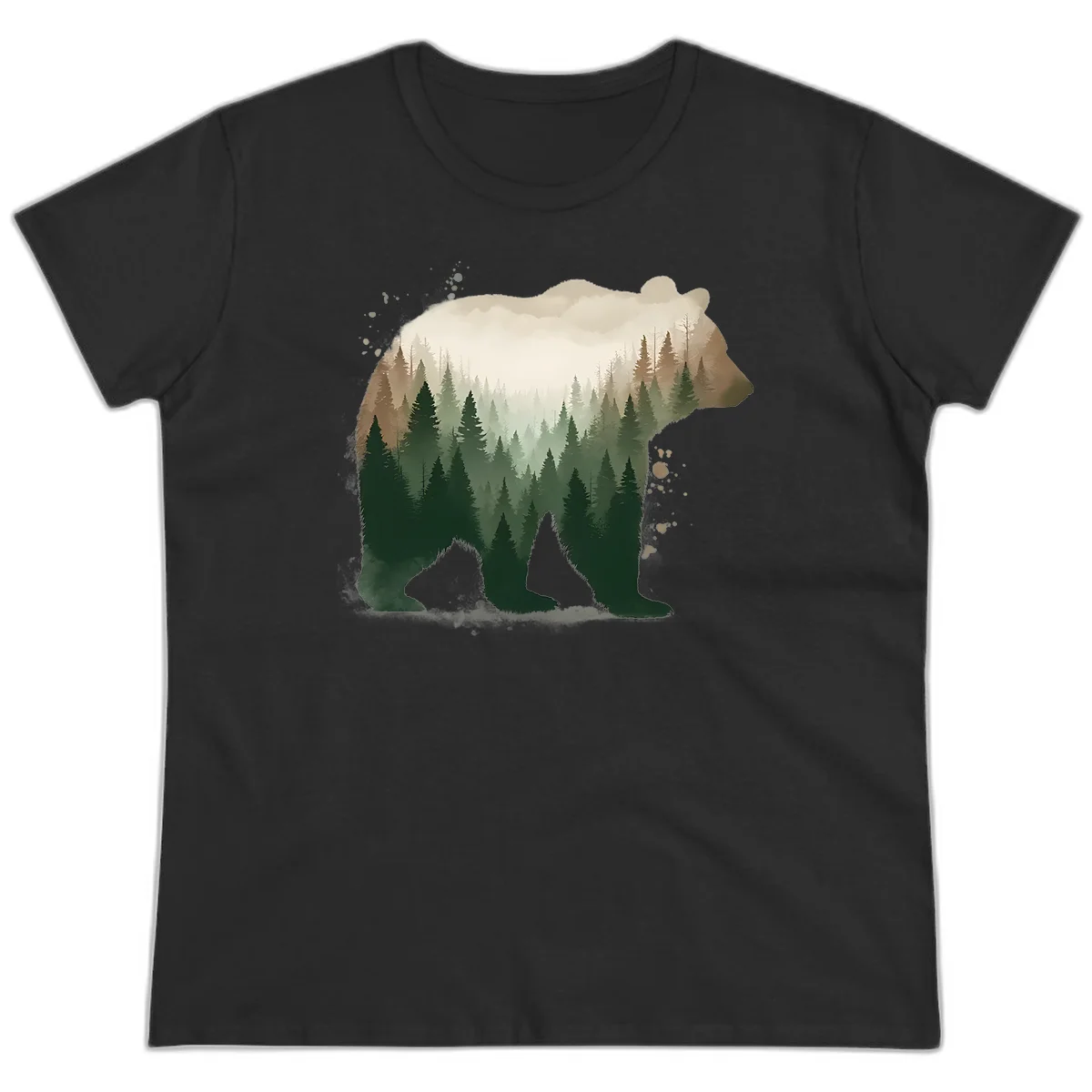 Alaska Forest Bear Art Ladies Tee in Black