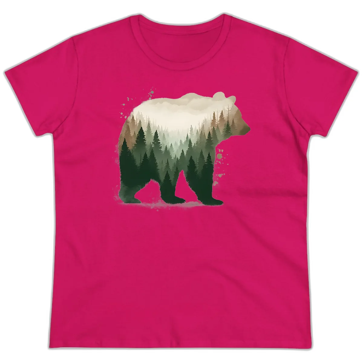 Alaska Forest Bear Art Ladies Tee in Heliconia
