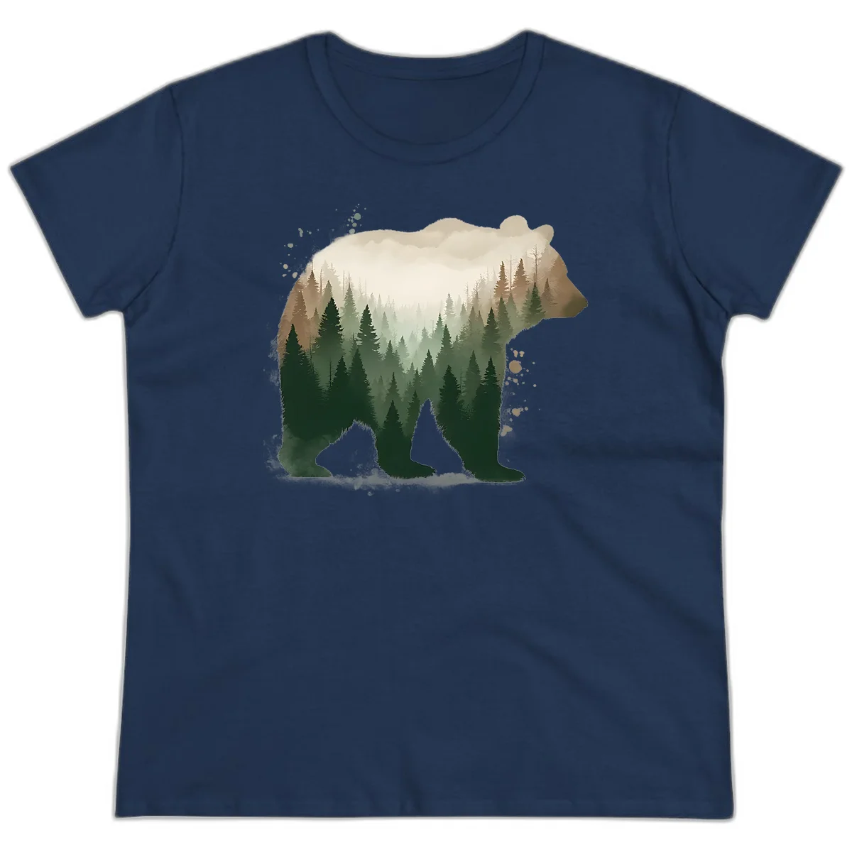 Alaska Forest Bear Art Ladies Tee in Navy