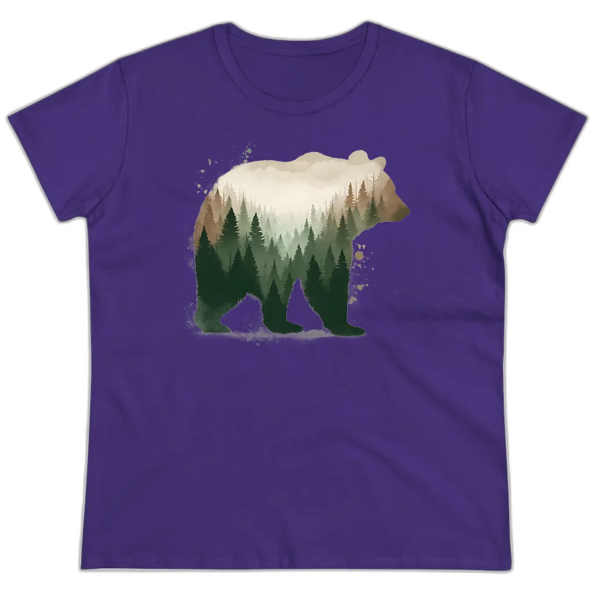 Bear in the Forest Double Exposure Ladies Tee in Purple