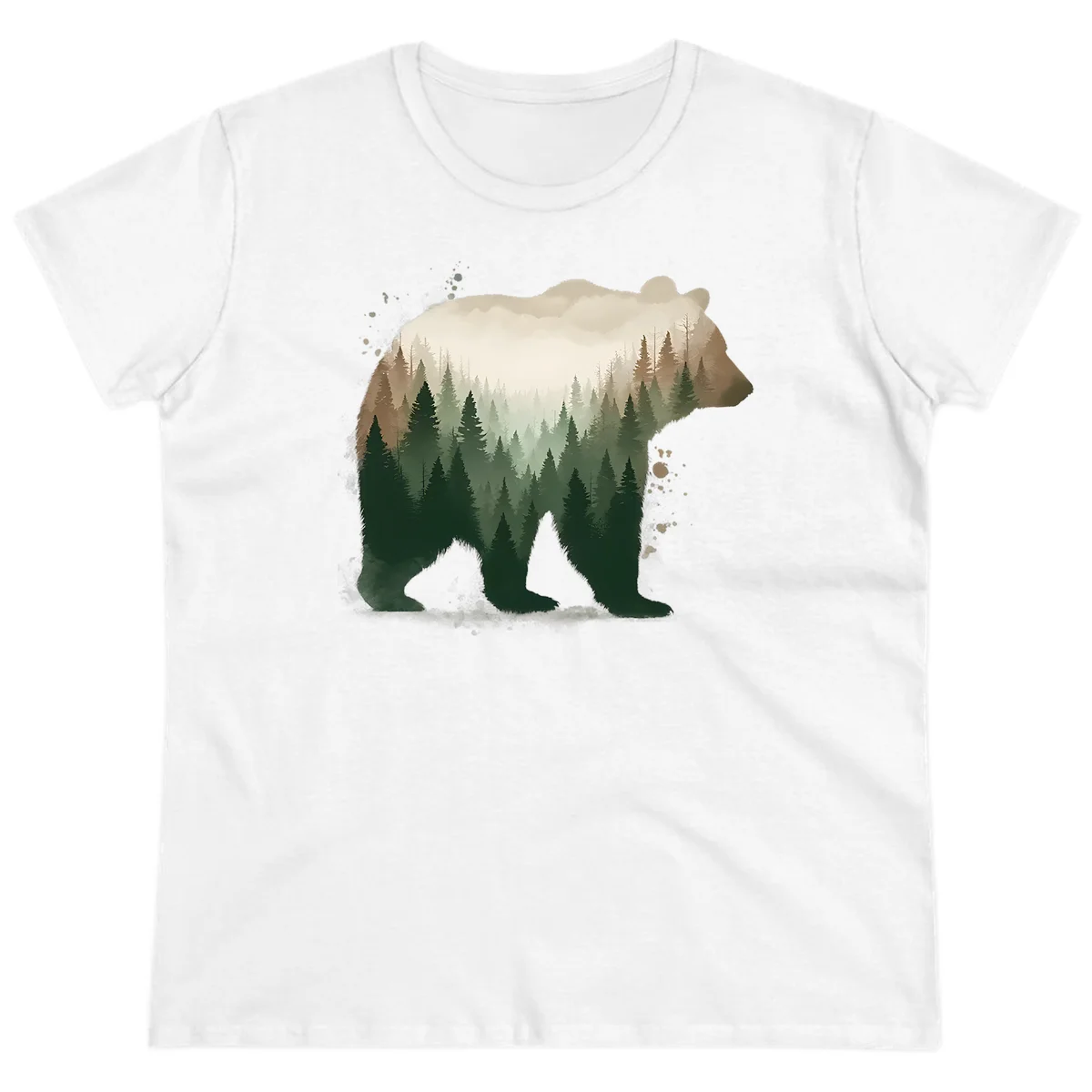 Alaska Forest Bear Art Ladies Tee in White