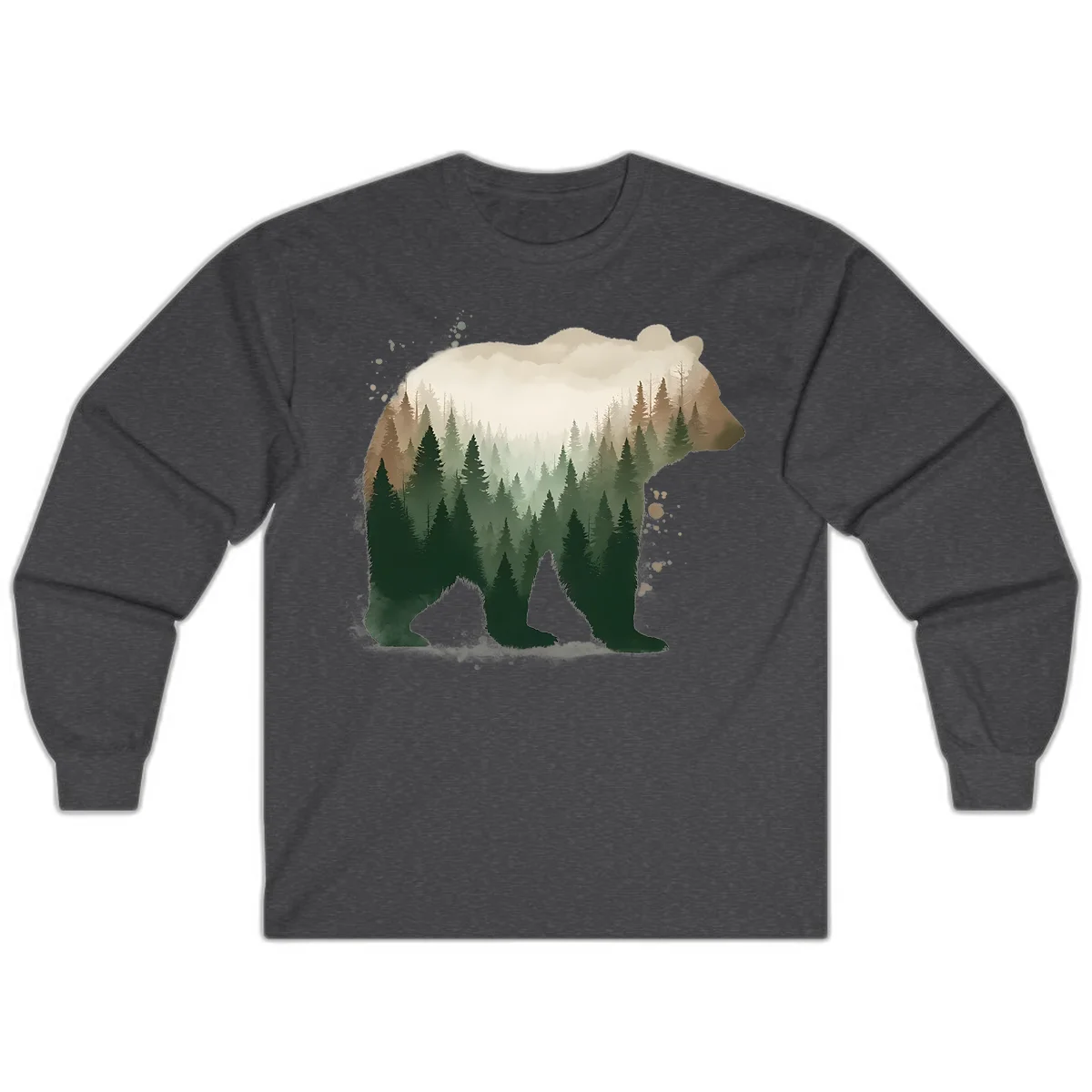 Alaska Forest Bear Art Long Sleeve in Dark Heather