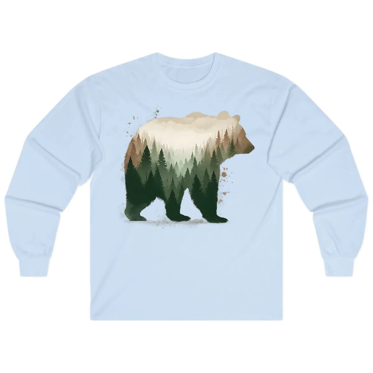 Bear in the Forest Double Exposure Long Sleeve in Light Blue