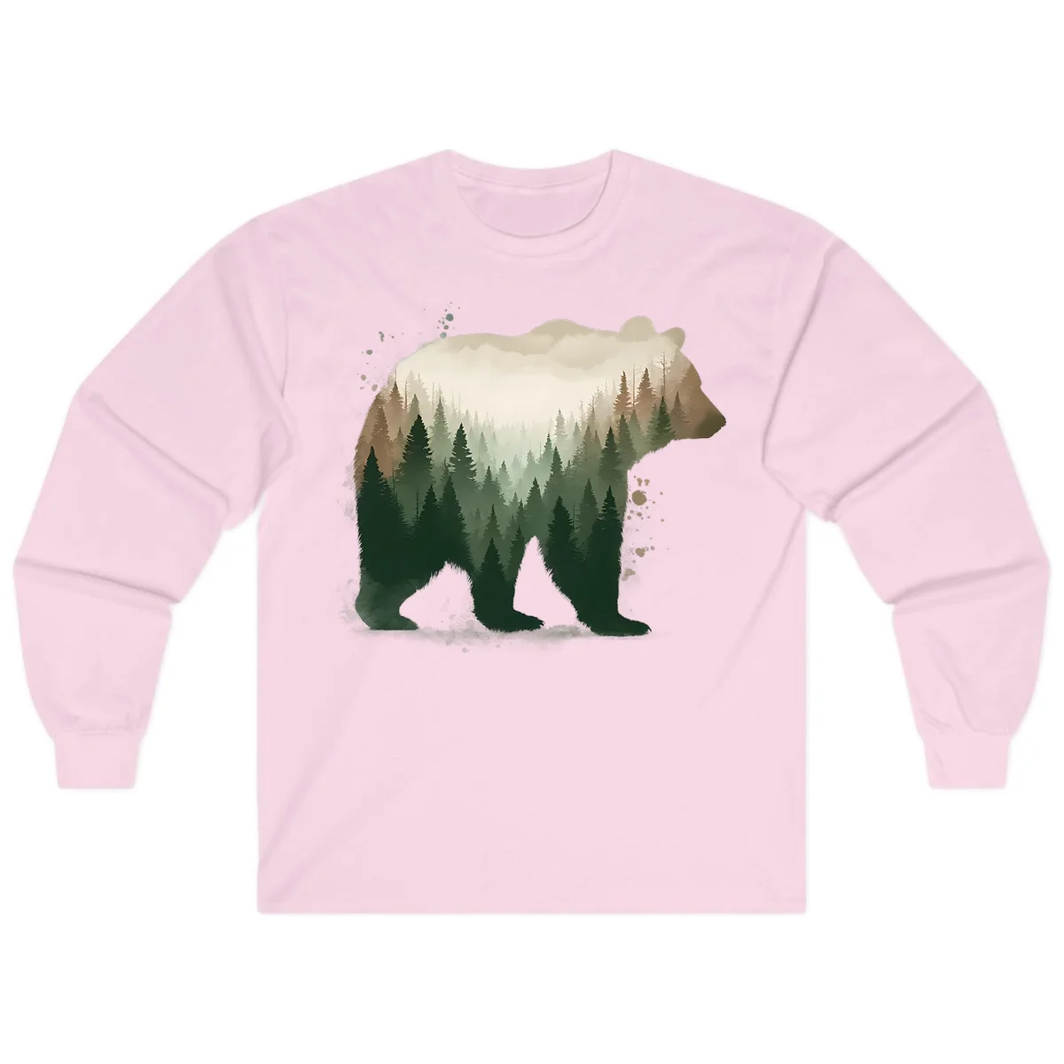 Bear in the Forest Double Exposure Long Sleeve in Light Pink